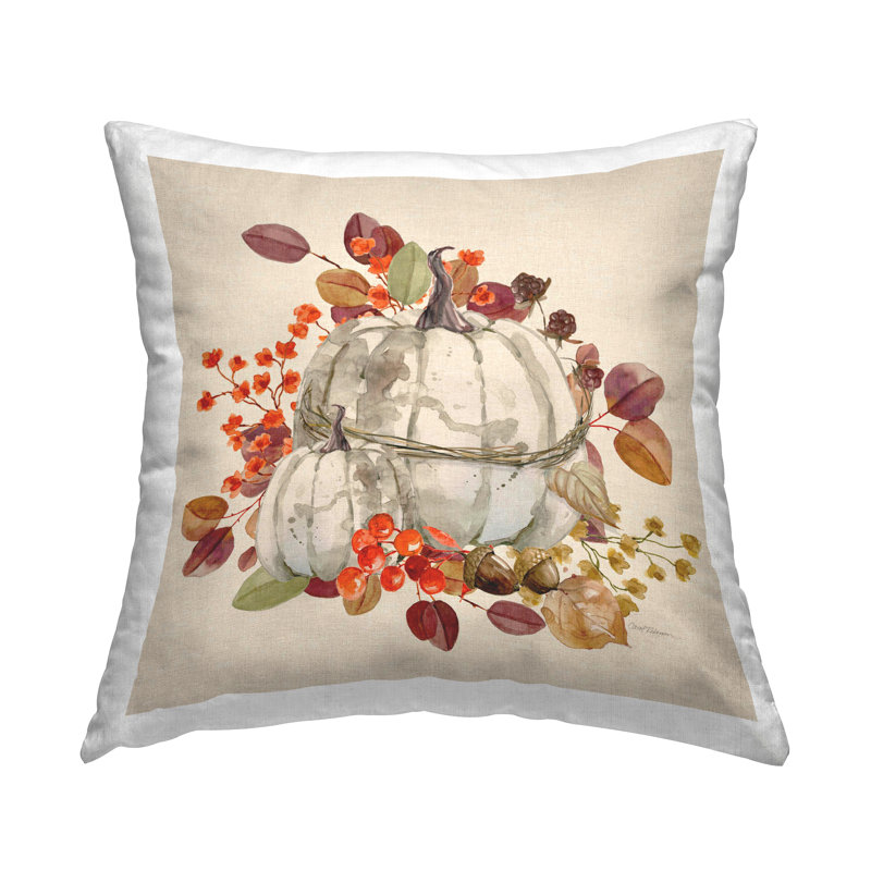 Coussin Stupell Industries Harvest Leaves Pumpkins Design par Carol Robinson