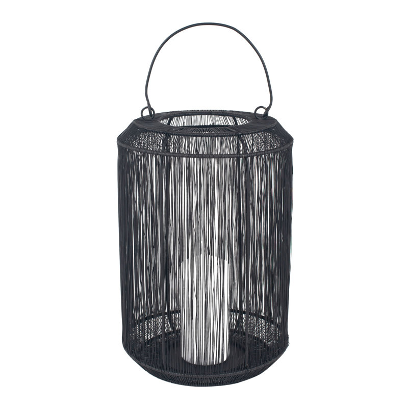 Iron Tabletop Lantern, Matte Black, 22cm H x 20cm W x 20cm D