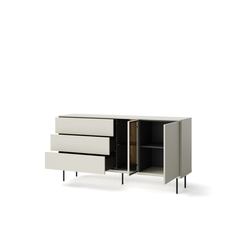 Bhav 4 Display Sideboard Cabinet in Cashmere & Dark Oak - Illuminated Elegance