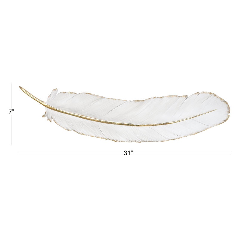 CosmoLiving by Cosmopolitan White Polystone Feather Bird Home Wall Decor, White Gold