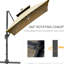 Parasol solaire à DEL et banc d'alimentation, 10 pi, rotation 360 °, inclinaison, kaki