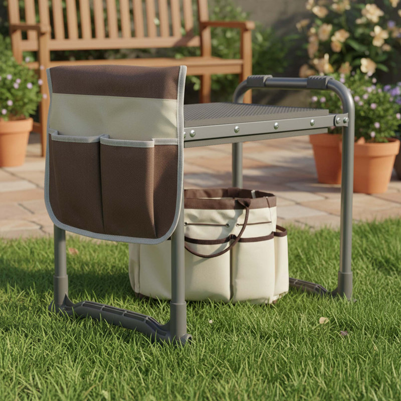 10" Upgraded Widened Thick Kneeler - 350LBS, Tool Bags w/Pockets, Foldable Gift, Brown