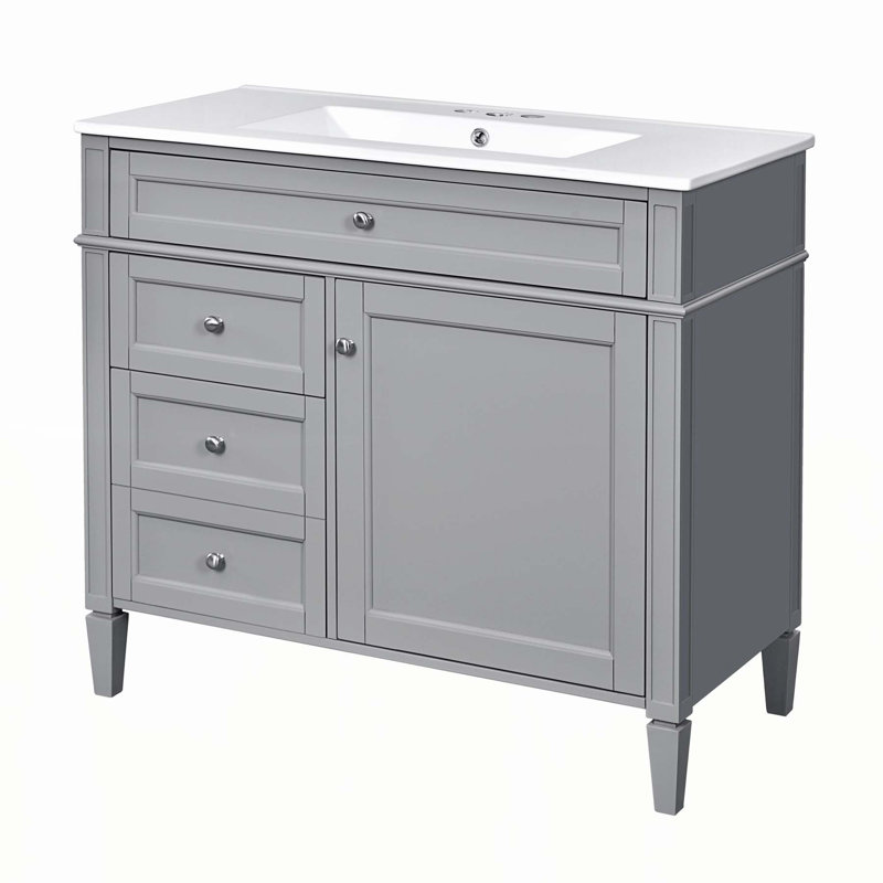 Meuble-lavabo moderne avec rangement abondant et fabrication durable, Gris