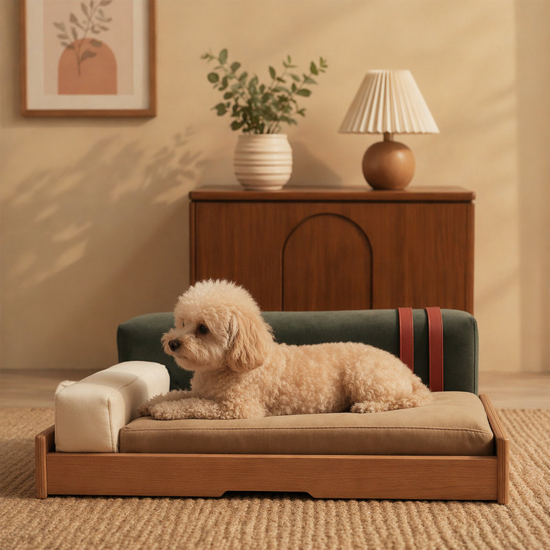 Lit en bois pour animaux de compagnie pour chats et chiens, tissu résistant aux rayures, coussin amovible, 24.8, Wood