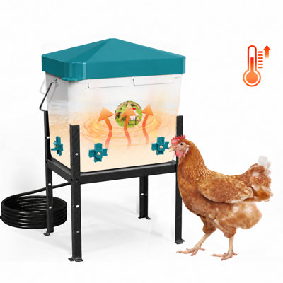 7L Heated Chicken Waterer with Adjustable Stand, 4 No-Drip Nipple Drinkers, 3 Mounting Options, Winter Freeze-Proof Poultry Water Dispenser for Backyard Chickens, Ducks & Small Farm Animals