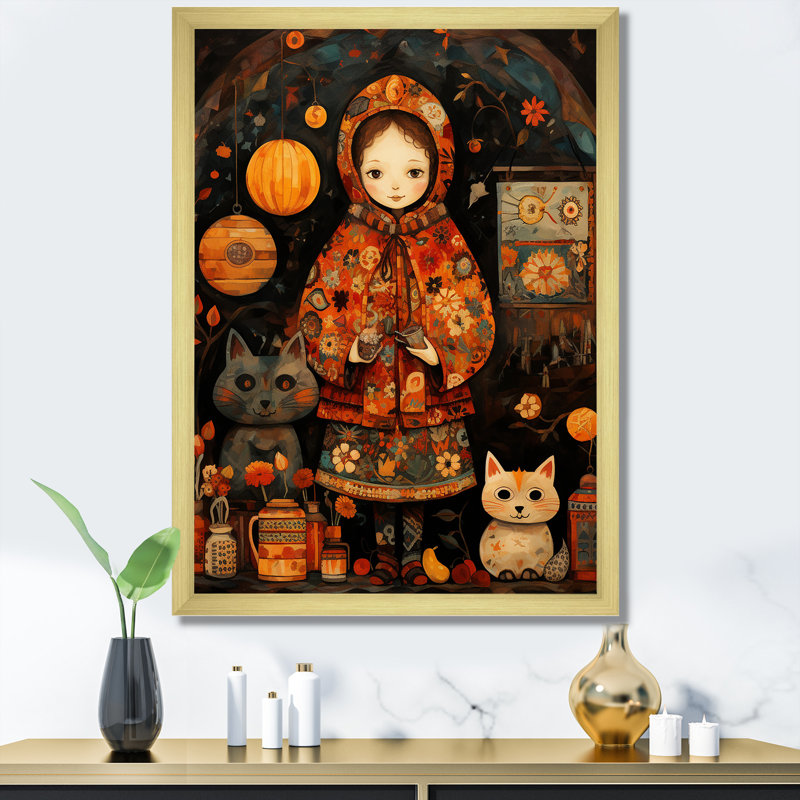 Orange Kids, art mexicain pour enfants - art mural pour enfants, Encadrement doré, H 40 po x l 30 po x P 1,5 po