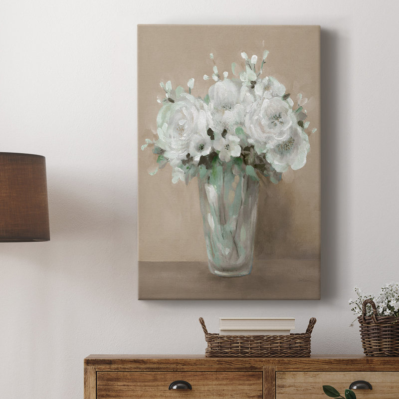 Fleurs blanches - Cavas enveloppés de galerie, H 18 po x l 12 po