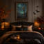 Épouvantail à tête de citrouille lumineuse sous la lune, tableau mural d'Halloween sur toile-827931105