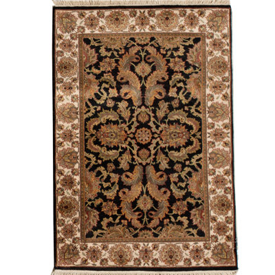Tapis noir et ivoire de haute qualité noué à la main Trinity