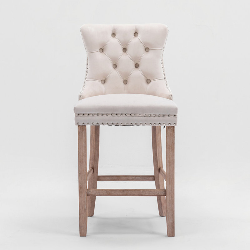 Upholstered Barstools Set Of 2, Beige, Natural