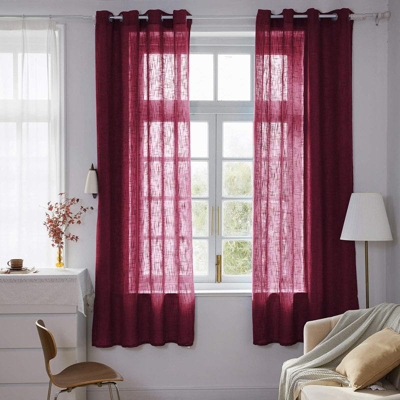 Paire de rideaux semi-transparents avec œillets Kimbrick, Bourgogne, L 54 po x L 95 po