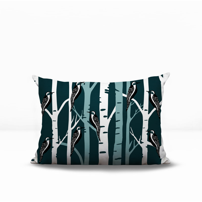 Oreiller réversible intérieur / extérieur Fiore Bird, Rectangle H 18 po x l 25 po, Émeraude