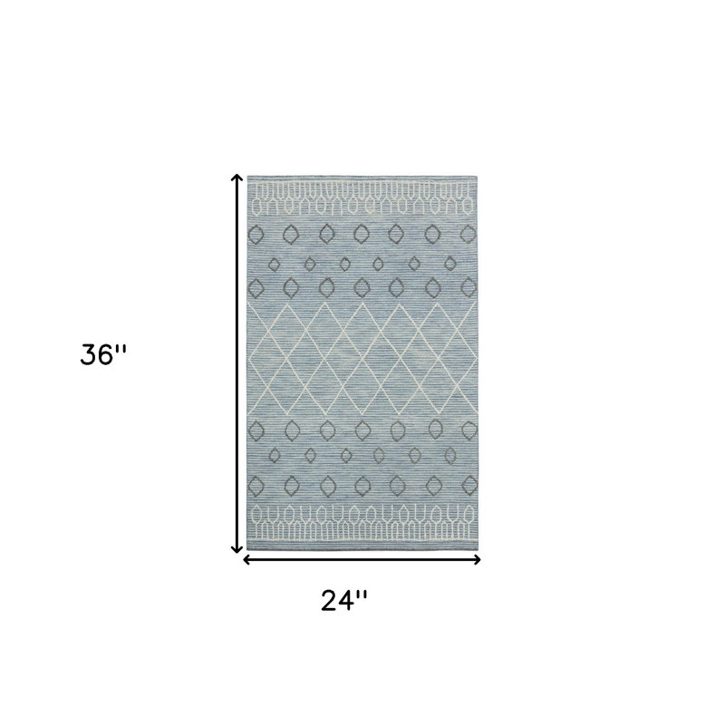 Tapis géométrique crocheté à la main 2 pi x 3 pi bleu gris et ivoire