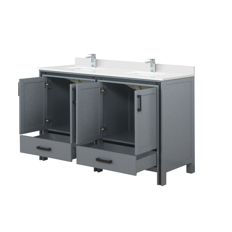Ensemble de meuble-lavabo double avec comptoir en quartz blanc et robinet, Gris foncé