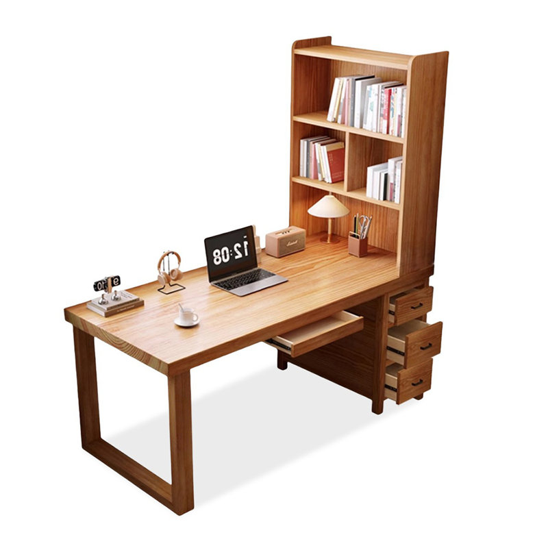 Bureau rectangulaire brun en bois massif, Retour à droite, 29.53" H x 62.99" W x 27.56" D