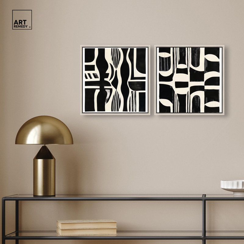Noir Patterns Set Canvas Print Modern Wall Art Set by Art Remedy, Black Frame, 12 x 12, 13" H x 13" W, Cadre argenté