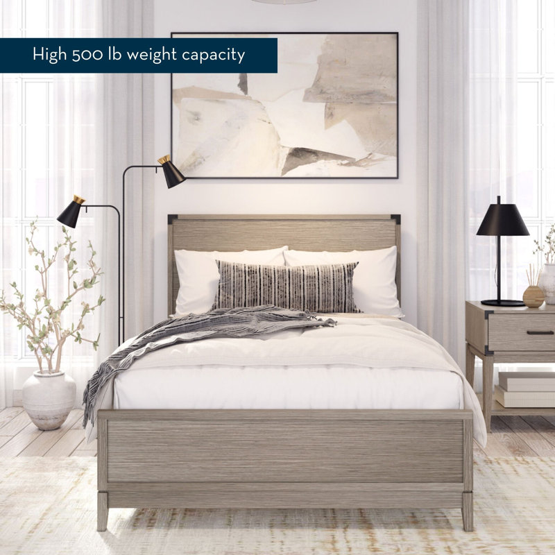 Aydin Solid Wood Panel Bed, Seashell Wirebrush