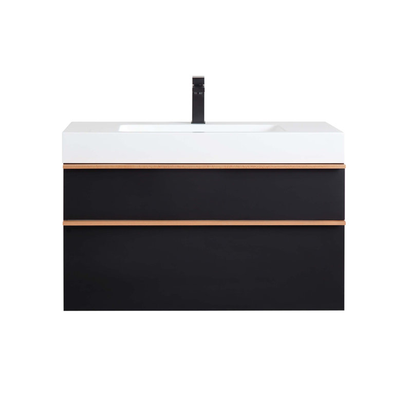 VELA 36 Inch Wall Mounted Bathroom Vanity With Integrated Acrylic Sink, 2 Soft-Close Drawers, Pre-Assembled, Modern Floating Cabinet