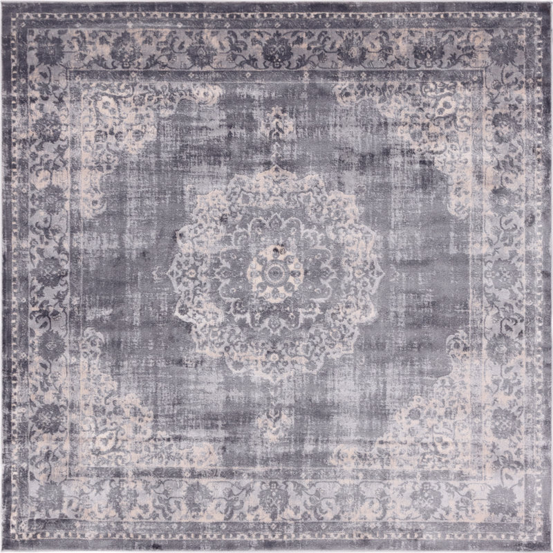 Tapis oriental gris Arlie, Carré 8 pi x 8 pi
