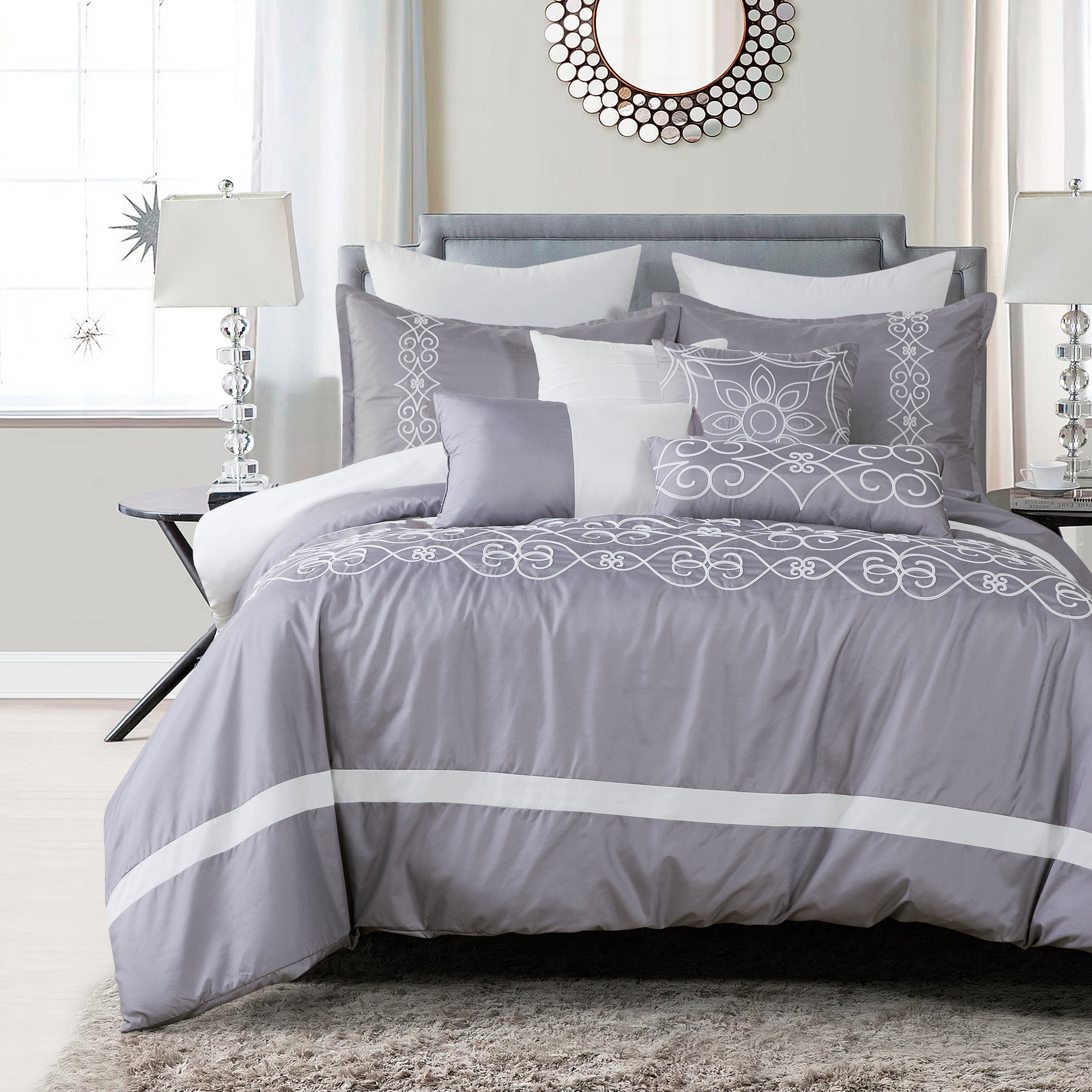 ESCA Levora Gray Microfiber 7 Piece Comforter Set | Wayfair