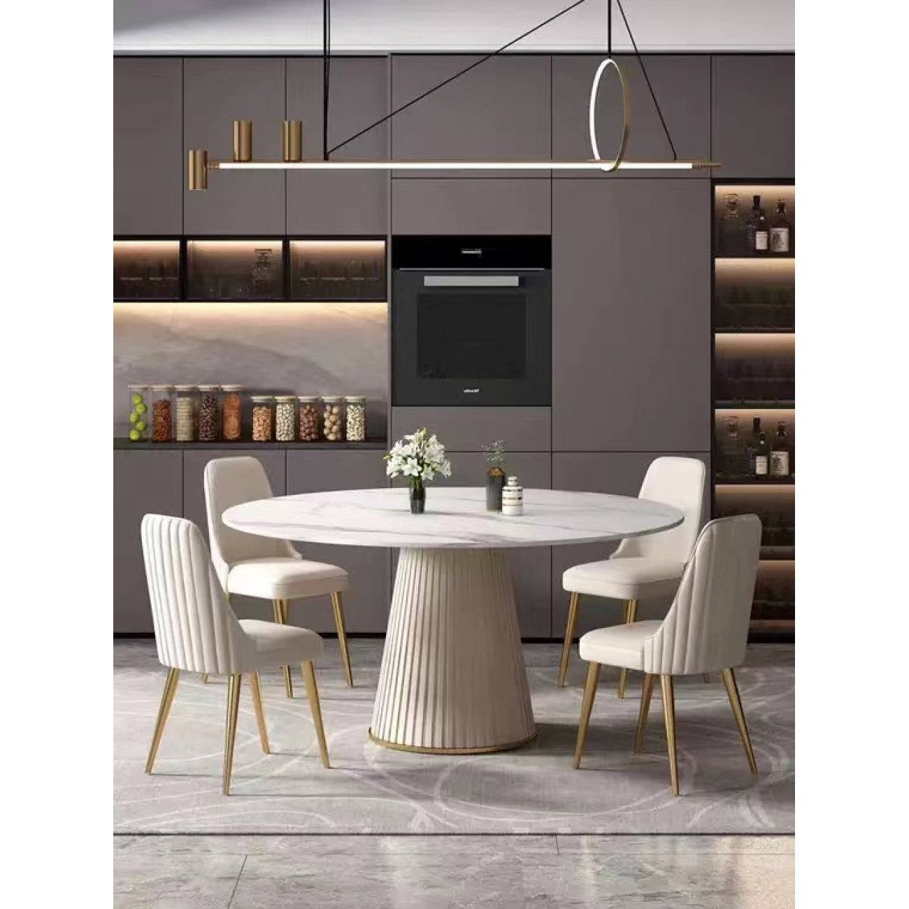 Hokku Designs 53 Inch Modern Sintered Stone Round Dining Table With ...