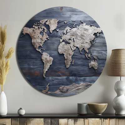 Rustic Routes World Map - Map Round Metal Art