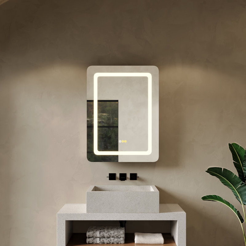 Frantzeska 24''W x 32" H Recessed/Surface Mount Medicine Cabinet with Mirror, Defogger, Dimmer, Outlets & USBs and Interior Mirror
