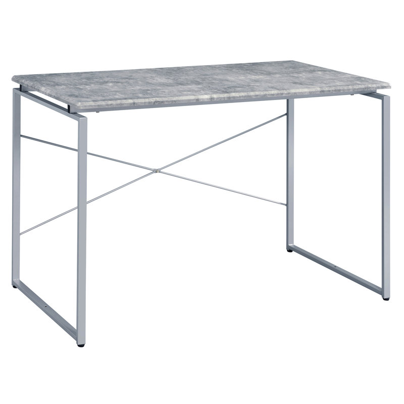 Grey And Silver Writing Desk With Metal Sled Base