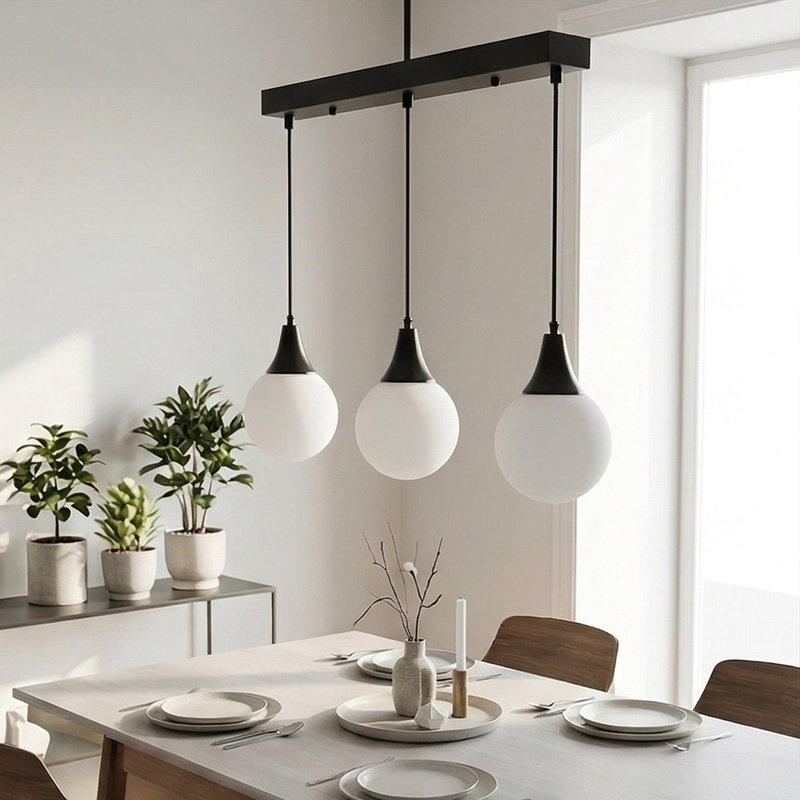 Adjustable Height Sphere Trio Linear Pendant Light, White