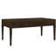Table basse en bois brun foncé avec deux tiroirs et protection de plancher
