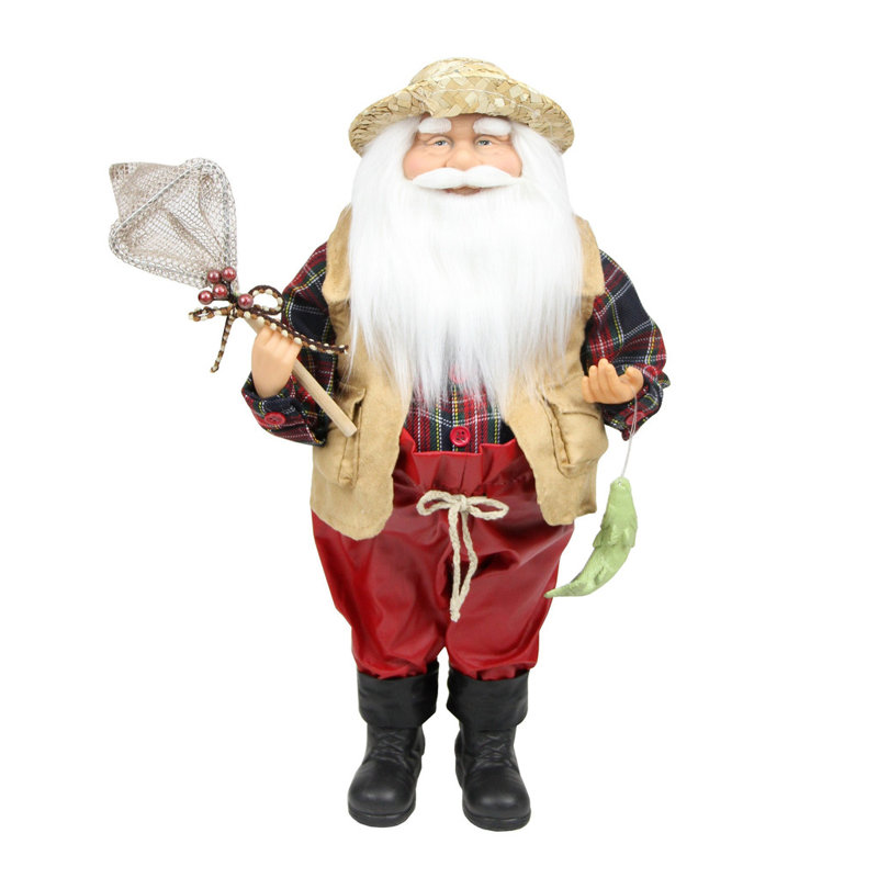 Décoration de Noël de père Noël avec filet et poisson 18 po rouge et blanc