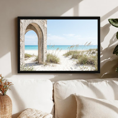 Toile noire encadrée en bois noir pour le salon, la chambre à coucher, le bureau ou le vestibule - décoration murale décorative avec arche de plage