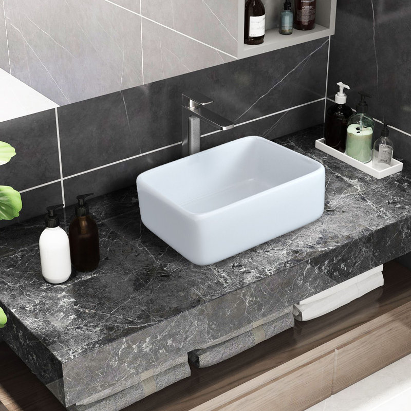 HHK HOME 15.75'' White Ceramic Rectangular Bathroom Sink