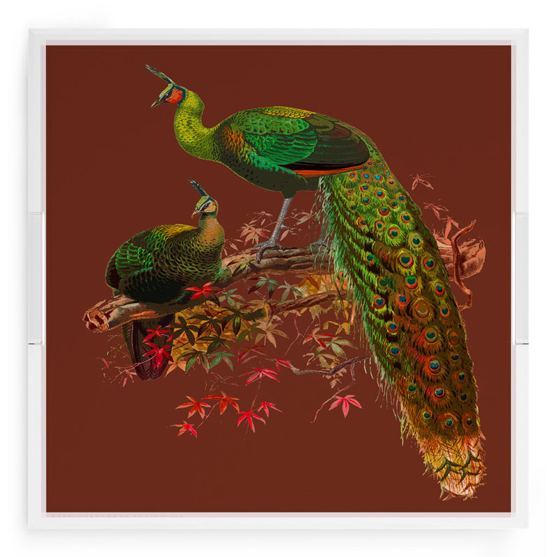 Family Pheasants Acrylic Square Decorative Tray, Rust, 18"W x 18"D x 2"H