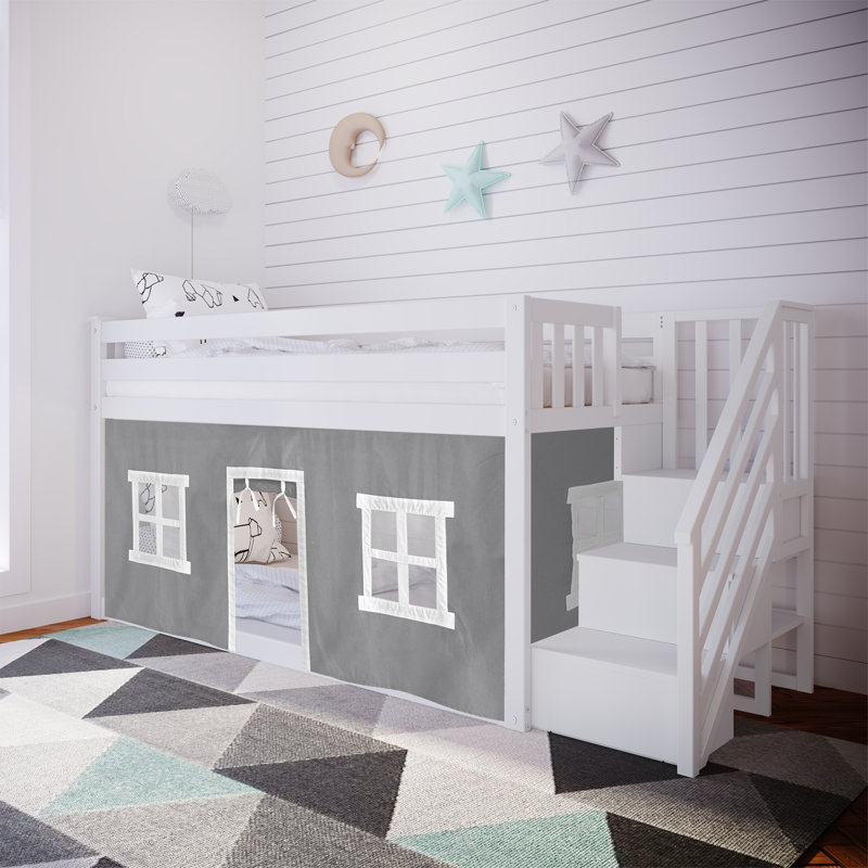  Lit superposé simple au-dessus de simple avec rideau Westhampton Kids, Gris, Blanc