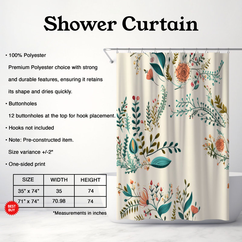 Doux motif de fleurs - Rideau de douche Premium, H 74 po x l 71 po