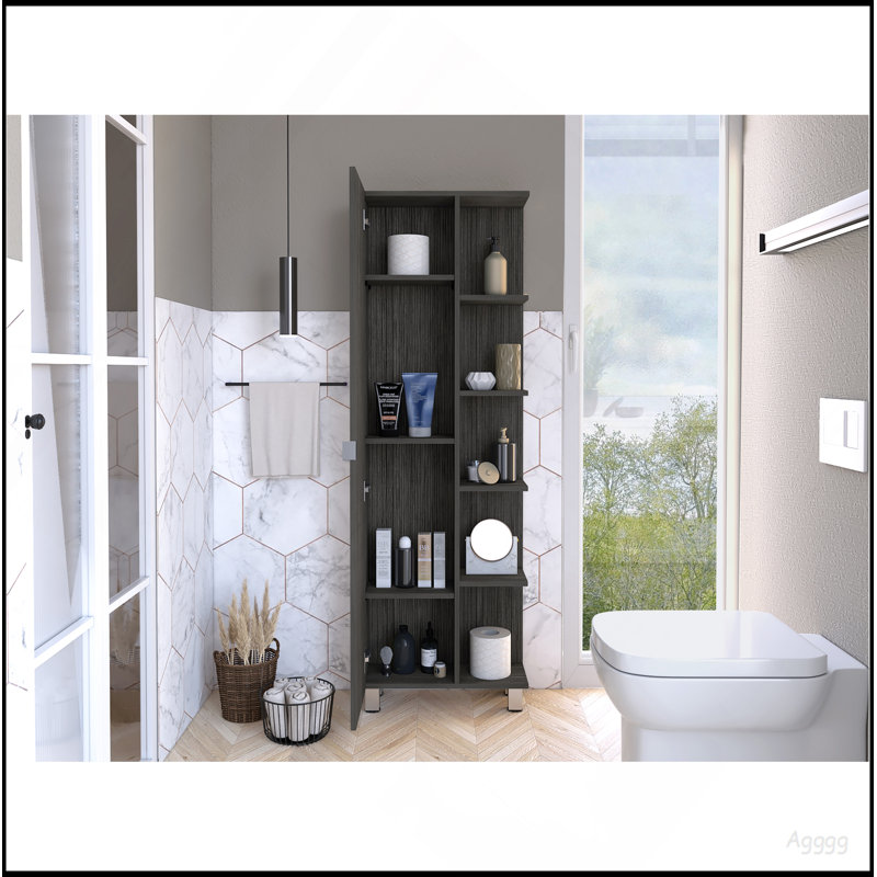 Urano Mirror Linen Cabinet, Four Interior Shelves, Five External Shelves, Gray