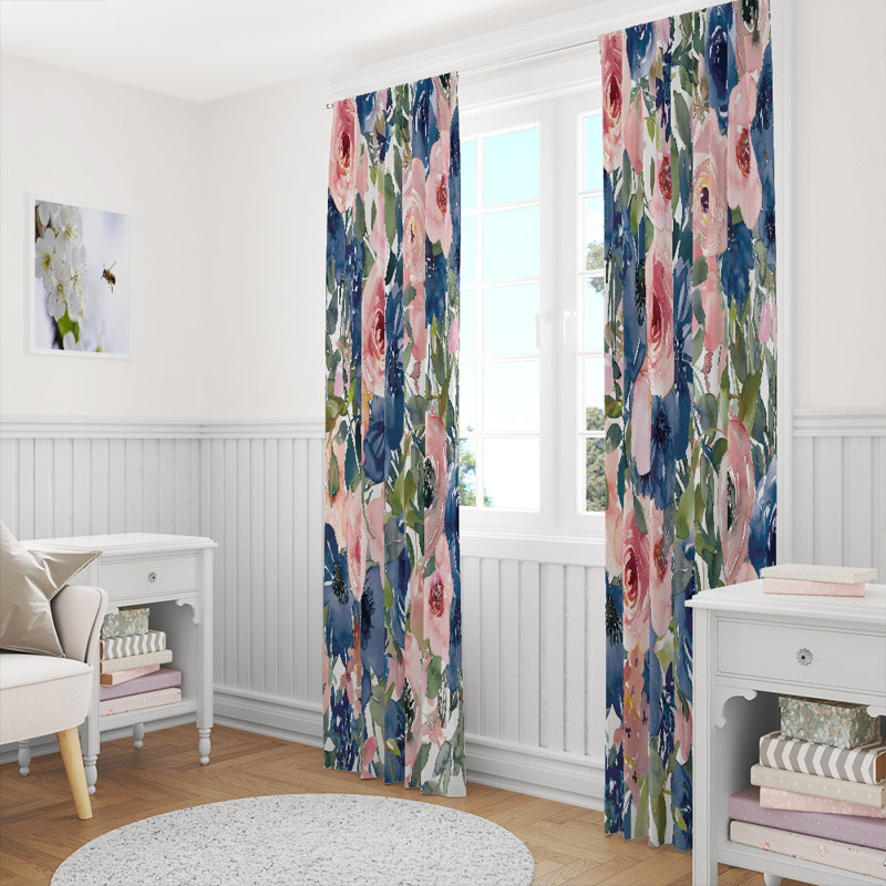 Panneau de rideau floral semi-transparent, L 40 po x L 52 po