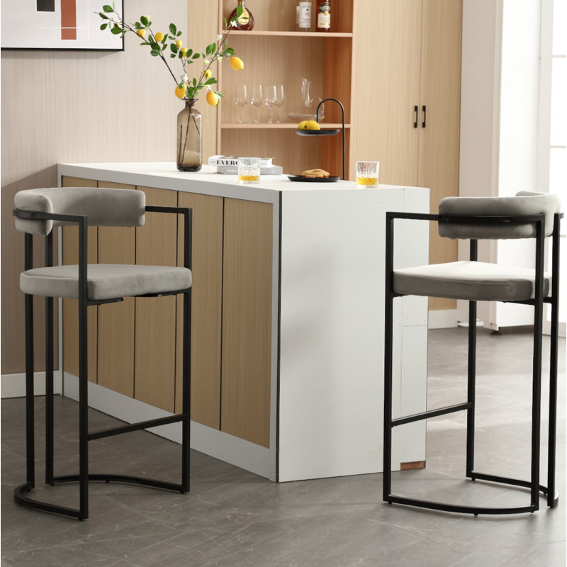 Kojno Modern Upholstered Stool, Bar Stool (30" Seat Height), Gray Seat/Black Frame