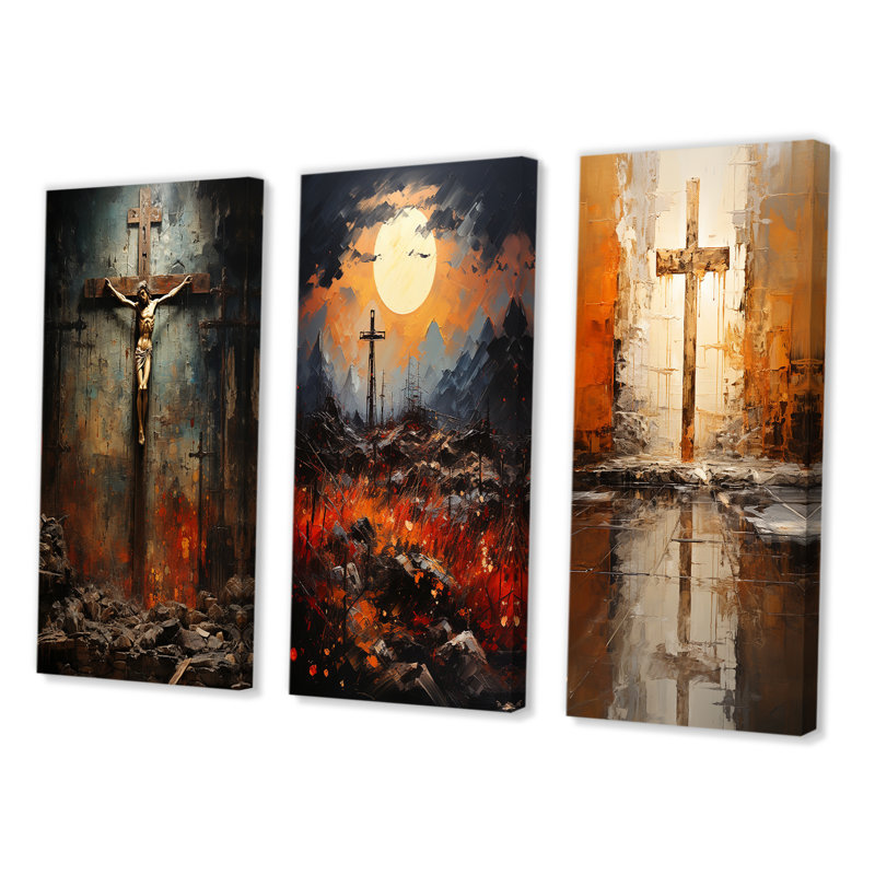 «Christianity Crucifixion Darkness The», 3 pièces, Toile tendue, H 28 po x l 36 po