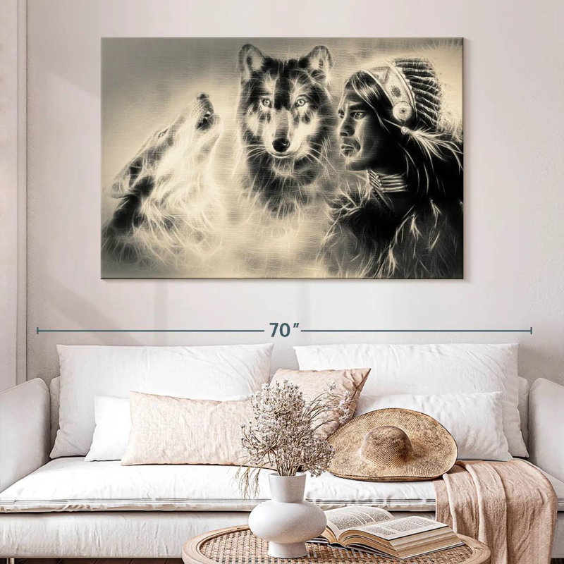 Leisha Native American Wolf Warrior, 34" H x 51" W