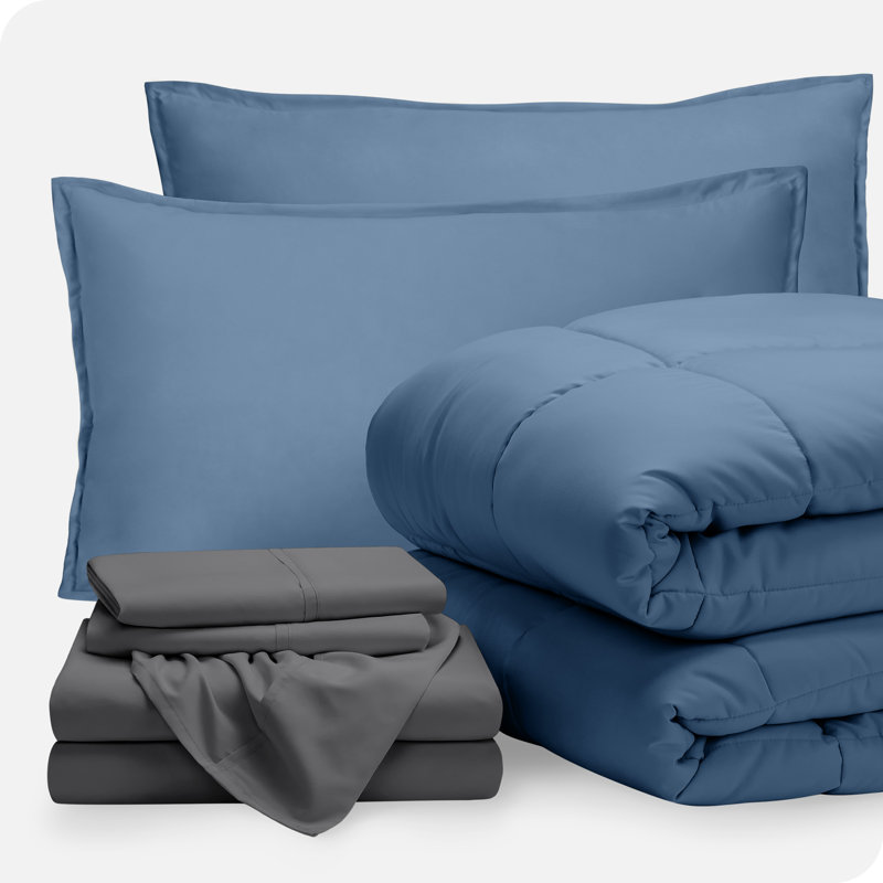 Ensemble de lit dans un sac, Édredon double / grand + taies d'oreiller, Bleu couronne / gris