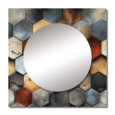 Rustic Hexagons Boho Pattern II - Modern Large Square Mirror For Wall Art Decor