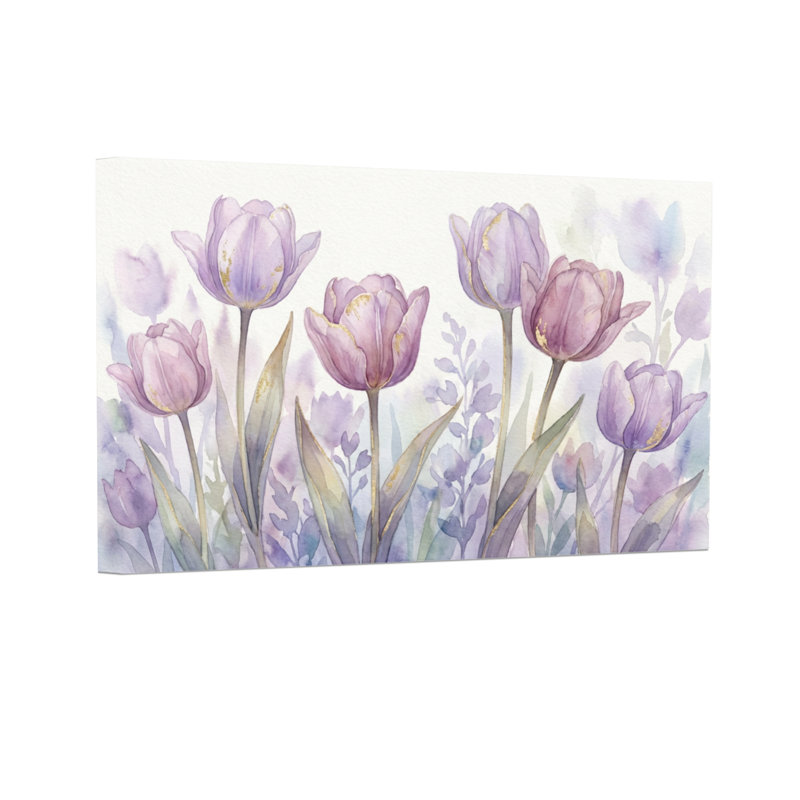 Plantes et fleurs, tulipes mauves, aquarelle, 12” H x 18” W