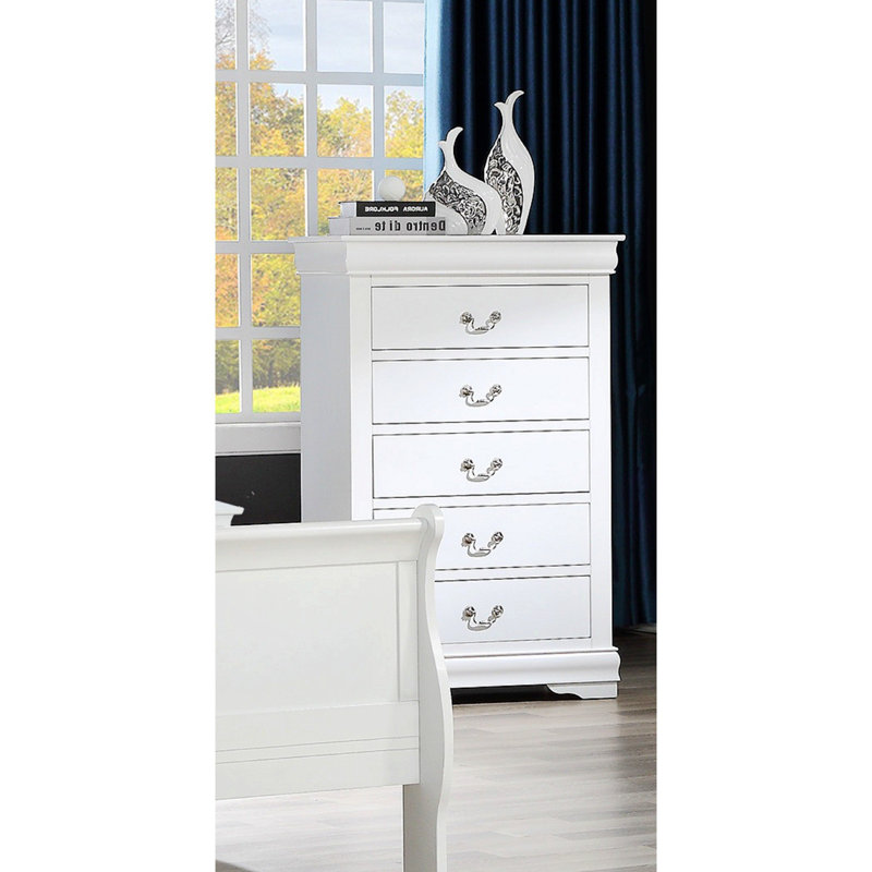 Commode cinq tiroirs Louis Philip, Blanc