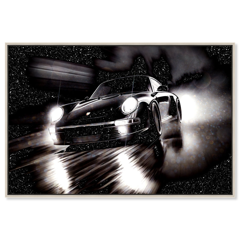 «Night Run Racing Car Print Man Cave» par Notoriart, Cadre argenté, H 21 po x l 31 po