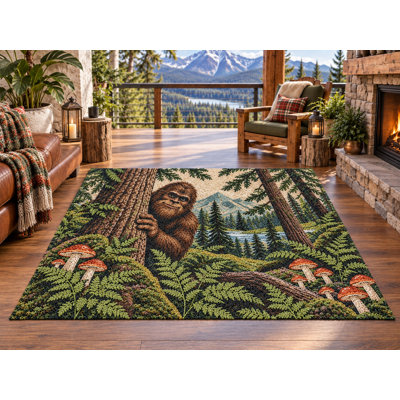 Tapis d'extérieur 152 x 213 cm (5' x 7') Bigfoot Forest Botanical, épais, imperméable, en PVC bouclé, résistant, séchage rapide, idéal pour terrasse, balcon, VR et autres espaces extérieurs.