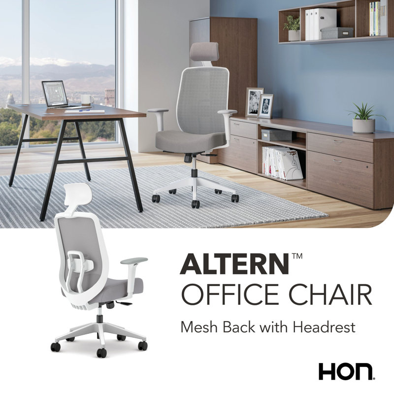 HON Altern Mesh Mid Back Task Chair, White Frame, Gray, Gray, White