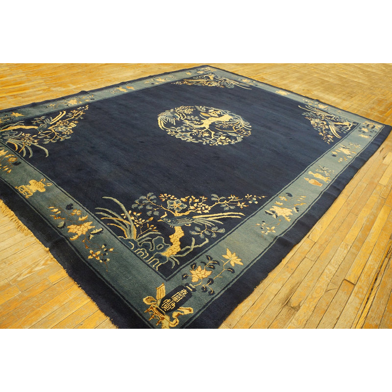 1920s Blue Hand Knotted Pile Wool Rectangle Antique Rug