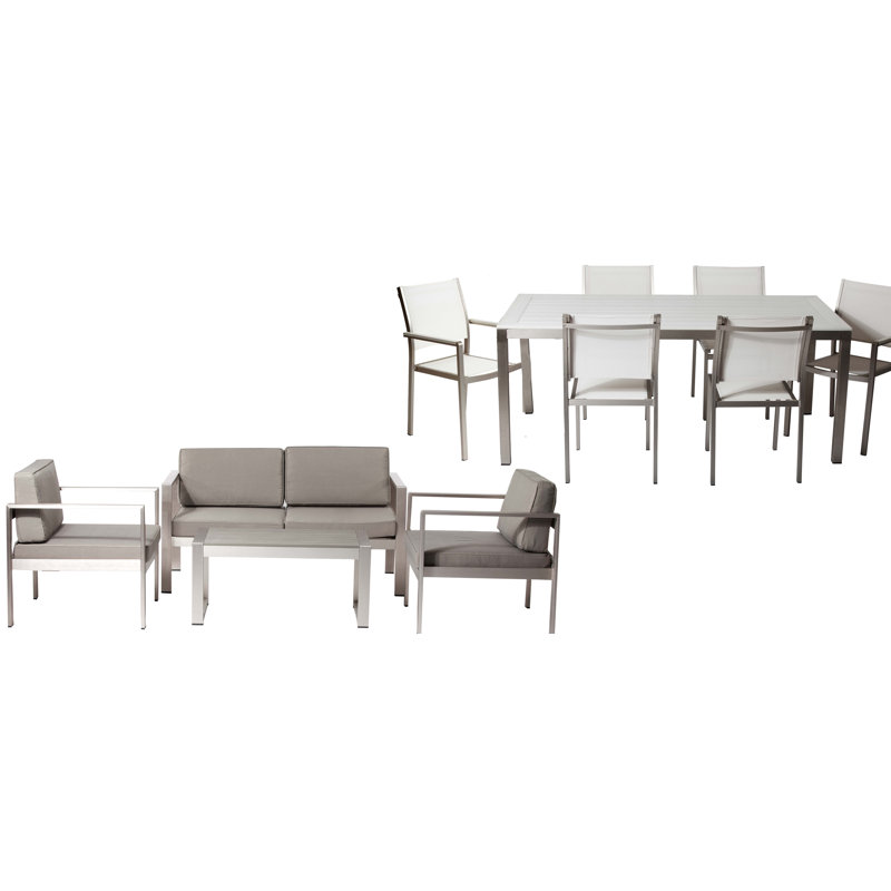 Aynura 10 - Person Patio Conversation Set with Cushions, White/Gray